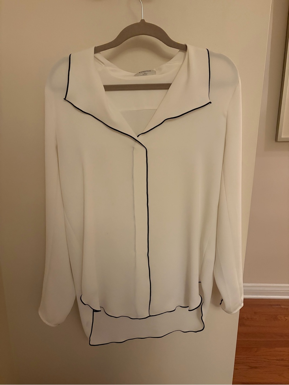 Babaton White Blouse with Black Trim